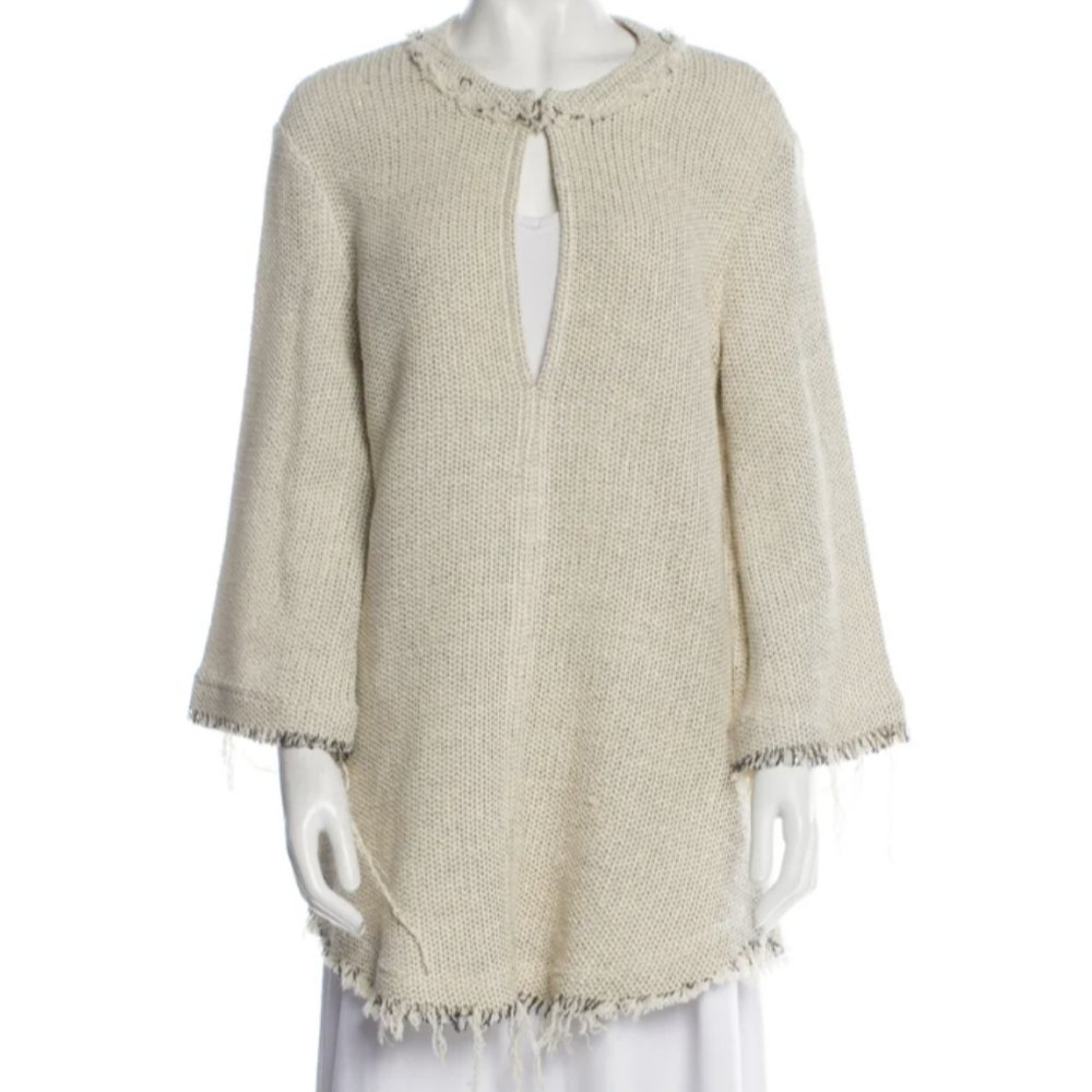 Iro Knit Frayed Fringe Tunic Sweater - Rugged Lagenlook Distressed Grunge Boho